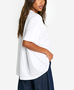 Camiseta de punto personalizada para mujer, corte regular, informal, transpirable, cuello redondo, manga corta, color liso, poliéster/algodón, 220g, doble costura - Product Image 4