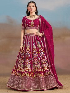 Ensemble de lehenga choli en georgette pour femmes, lehenga brodé de fleurs et de zari avec dupatta, tenue de fête de mariage - Product Image 5