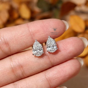 925 <b>Silver</b> YellowGold Plated Three Prong 0.50/1/2CT DE VVS Pear Cut IGI Lab Diamond Classic Engagement <b>Stud</b> Earrings Unisex - Product Image 2