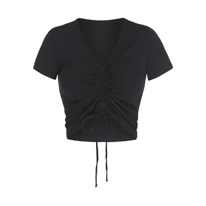 Camisetas Cortas Casuales Ecológicas de Tallas Grandes para Mujer al por Mayor, de Manga Corta con Encaje Hueco y Logotipo, 100% Algodón Jersey, Personalizables - Product Image 1
