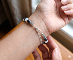Natural Black Freshwater Pearl & Labradorite <b>Bracelet</b>, Handmade Moonstone Gemstone Jewelry, Adjustable Crystal <b>Bracelets</b> - Product Image 2