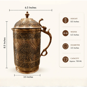 Handmade Engraved Copper Water Pitcher <b>Large</b> Capacity Metal Jug with Lid for Home Party <b>Tea</b> Serving - Product Image 3