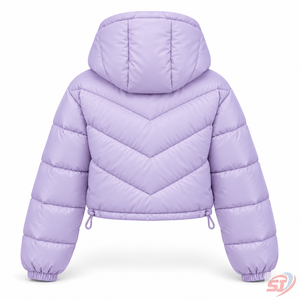 Chaqueta Acolchada Corta de Invierno para Mujer, Color Lavanda, con Capucha, Ligera y Cálida - Product Image 2