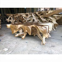Table basse de luxe en racine de teck massif naturel, sculptée à la main, bord brut, bois sculptural moderne, mobilier de maison durable, base unique en racine
