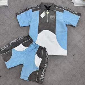 New Summer Nylon Windbreaker <b>Short</b> Set Zip up Windbreaker <b>Jacket</b> Tracksuit Polyester Streetwear TrackSuit Set - Product Image 1