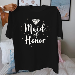 T-shirt imprimé décontracté Diamond Maid of Honor pour femme Comfort Fit 100% pur coton tricoté - Product Image 1