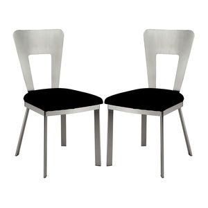 Sedie da Pranzo Contemporanee in Metallo Argento, Set da 2 Pezzi, Seduta in Microfibra Nera, Schienale con Foro a Chiave Satinato, Rivestimento in Polvere - Product Image 3