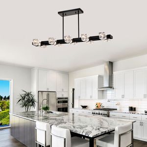 Lampadario Moderno a 8 Luci per Sala da Pranzo, Stile Rustico, Nero, Lineare, con Cristalli, Nuovo Design di Illuminazione Sospesa - Product Image 3