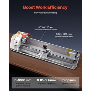 Tornio da banco di precisione 1250W brushless per metalli, 8.7 x 39 pollici, avanzamento automatico, 0-2500 RPM, per metallurgia - Product Image 4