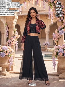 Sari en soie vert menthe élégant avec chemisier brodé, longueur ras du sol, tenue de mariage pour femmes, style Inde Pakistan, toutes saisons - Product Image 6