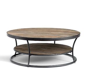 Modern Round <b>Wood</b> Coffee <b>Table</b> With Metal Frame Industrial Design Storage Living Room Furniture - Product Image 1