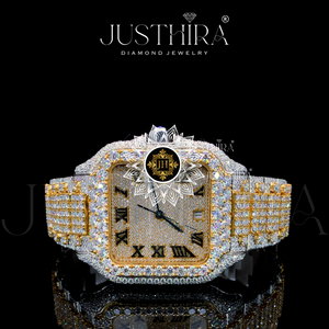 Premium Iced Two Tone Gold Roman Numerals Square Automatic Men Mechanical Luxury Hip Hop Moissanite Modern Limited Edition <b>Watch</b> - Product Image 4