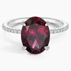Oval <b>Garnet</b> <b>Ring</b> With Diamond Accents 925 <b>Silver</b> Women Classic Gemstone Engagement <b>Ring</b> - Product Image 1