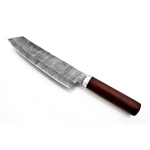 Cuchillo de Chef Personalizado Hecho a Mano por Burraq Ecommerce, Hoja de Acero de Damasco de 7 Pulgadas y 3.0 mm de Grosor, Mango de Madera, Funda de Cuero - Product Image 5