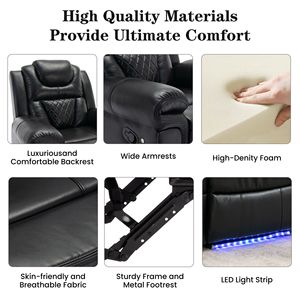 Reclinabile per Home Theater nero con portabicchieri a striscia luminosa a LED e ripostiglio per soggiorno - Product Image 5