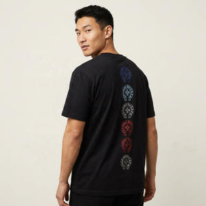 Camiseta Negra de Manga Corta para Hombre con Estampado Digital de Herradura, Cuello Redondo, Ajuste Holgado, Casual, 100% Algodón Tejido Transpirable - Product Image 4