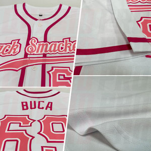 เสื้อเบสบอลแฟชั่นอเมริกัน ยูนิเซ็กส์ ไซส์พลัส ทรงหลวม สไตล์วิทยาลัย ซอฟต์บอล สีขาวชมพู ไซส์กลาง เสื้อเบสบอลของแท้ - Product Image 2