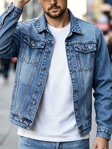 Veste en jean classique pour homme, bleu délavé vintage, veste en jean décontractée, veste en jean en coton de haute qualité pour homme, streetwear, vêtements d'extérieur - Product Image 6