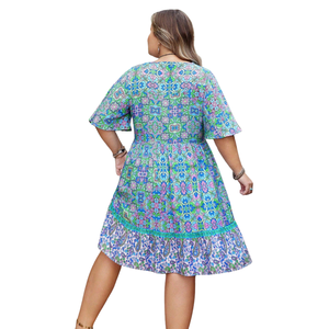 Vestido midi vintage con estampado para mujer, vestido con mangas abullonadas - Product Image 2