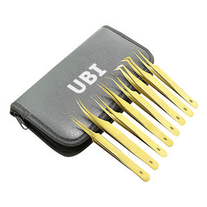 Ensemble de pinces à épiler professionnelles UBI 8 pièces en acier à haute teneur en carbone doré avec pointes pointues, manche luxueux, durable et confortable - Product Image 2