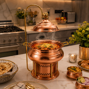 Hammered Copper Soup Chafer Chafing Dish Food Warmer with Hanging Lid <b>Buffet</b> <b>Server</b> Hotel Catering OEM ODM Manufacturer - Product Image 3