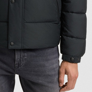 Premium Puffer <b>Men's</b> <b>Black</b> Hooded Puffer Jacket Windproof Polyester Winter Casual Coat Regular Fit Zipper Closure <b>Fleece</b> Lining - Product Image 6