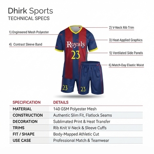 OEM Custom Men's Navy <b>Red</b> <b>Striped</b> Quick Dry V-neck Soccer Jersey Kit Sublimated Polyester Football Shorts Set with Royals FC - Product Image 5