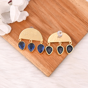 Boucles d'oreilles élégantes en laiton plaqué or avec pierre précieuse bleue hydro, bijoux faits à la main pour femmes, cadeau - Product Image 5