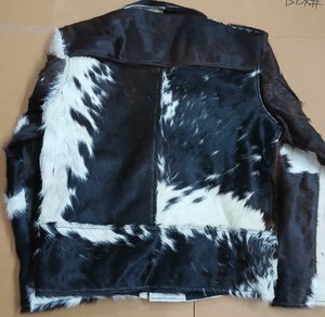 Cowhide Patchwork Faux Fur Moto Biker Jacket With Zipper Closure Stand Collar Winter Outerwear - Product Image 2