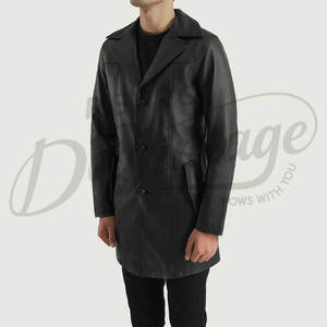 Veste en cuir noir pour homme, manteau de voiture en cuir de mouton véritable de qualité supérieure, blazer mi-long, veste classique à boutons, vêtement d'extérieur décontracté et tendance - Product Image 5