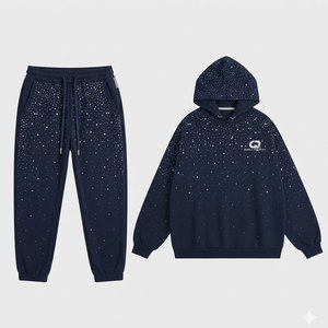 Conjunto Deportivo de Dos Piezas con Pedrería para Hombre, Transpirable, para Invierno, Hecho en Pakistán, con Sudadera con Capucha y Bolsillos Laterales - Product Image 1
