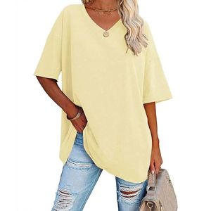 Camisetas de mujer transpirables estilo streetwear al por mayor, clásicas, oversize, con cuello en V, holgadas e informales para damas. - Product Image 2