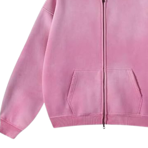 <b>Men</b> Pink Acid Wash Zip Up <b>Hoodie</b> <b>Oversized</b> Streetwear Heavyweight Cotton <b>Fleece</b> Drop Shoulder Vintage Custom Hoodies - Product Image 4