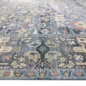 Tapis d'appoint en pure laine noué à la main - Tapis oriental floral bleu ivoire de luxe pour salon moderne - Product Image 5