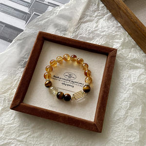 Bracelet en cristal de citrine naturelle avec inscription thaïlandaise sacrée à cinq caractères, œil de tigre et quartz rutile doré - Product Image 2