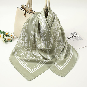 Wholesale Adult Casual Summer Women Retro Cashew <b>Scarf</b> Soft Floral Printed Square Custom Head Wrap Fashion Satin <b>Silk</b> <b>Scarf</b> - Product Image 3
