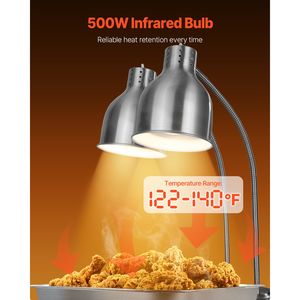 Lampada Riscaldante per Alimenti Commerciale da 500W con 2 Teste e Struttura in Acciaio Inossidabile - Controllo Manuale della Temperatura - Product Image 4