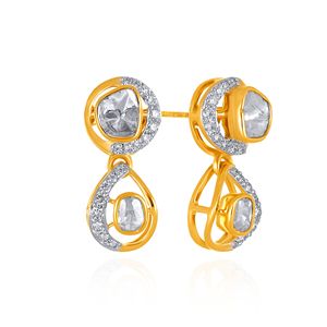 Luxury Two Tone Gold and <b>Silver</b> Lab Grown Geometric Statement Ring with Faceted Center Stone and Sparkling Pavé Openwork Design - Product Image 2