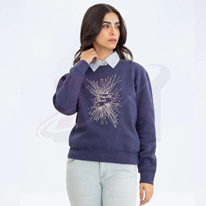 Sweat-shirt brodé pour femmes avec texte arabe et col décoratif, tenue décontractée d'automne - Product Image 5