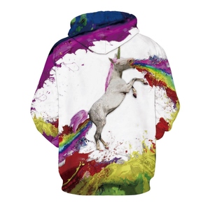 Sweat-shirt à capuche imprimé licorne arc-en-ciel pour femme, haut décontracté tricoté à manches longues avec poches, vêtements de printemps - Product Image 3