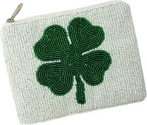 Monedero Artesanal con Cuentas para el Día de San Patricio, con Trébol de Cuatro Hojas - Product Image 1