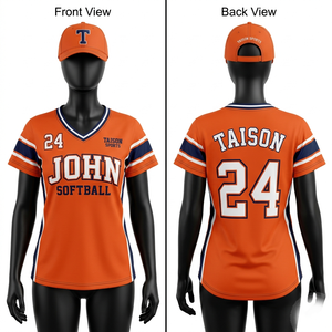 Maillot de softball en polyester interlock 260 GSM orange marine avec empiècements latéraux en twill sublimé et logo personnalisé - Product Image 1
