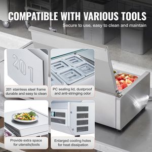 Attrezzatura di Refrigerazione per Cucine Commerciali, Stazione di Preparazione Condimenti da Banco 150 W con 4 Vaschette 1/3 e 4 Vaschette 1/6 in Acciaio Inox 304 - Product Image 6