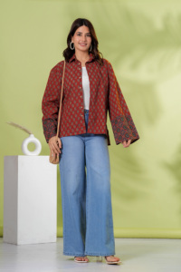 Women <b>Rust</b> Printed Shirt <b>Top</b> Ethnic Casual Button Down Ladies Tunic with Bell Sleeves - Product Image 5