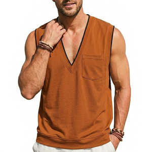 High Quality Wholesale <b>Mens</b> Sleeveless V Neck Pocket <b>Shirts</b> Customizable Logo Fashion Casual <b>Beach</b> Wear Summer Tank Tops For <b>Men</b> - Product Image 1