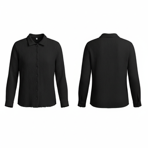 Chemise à manches longues boutonnée 100 % haute qualité, chemisier texturé décontracté, haut léger et doux pour le bureau, polos - Product Image 2