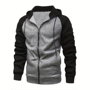 Sweat-shirt à capuche zippé pour homme, manches raglan, color block, décontracté, pour l'automne, en molleton bouclette, coupe classique - Product Image 4