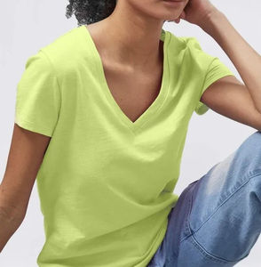 Camisetas de cuello en V de felpa con lavado ácido vintage para mujer, transpirables, de secado rápido, informales, de talla grande, OEM - Product Image 4