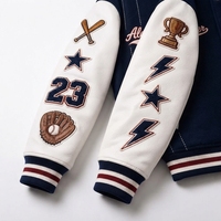 Veste universitaire personnalisée en patchwork avec broderie chenille sur les manches, lettres d'équipe, fermeture éclair, imperméable, style baseball New York
