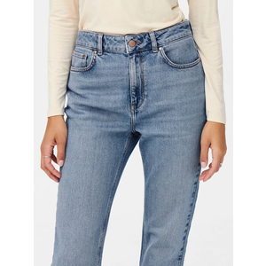 Jean en denim bleu taille haute longueur intégrale pour femme, style Mom avec poches, coupe skinny, collection 2026, service OEM disponible - Product Image 5